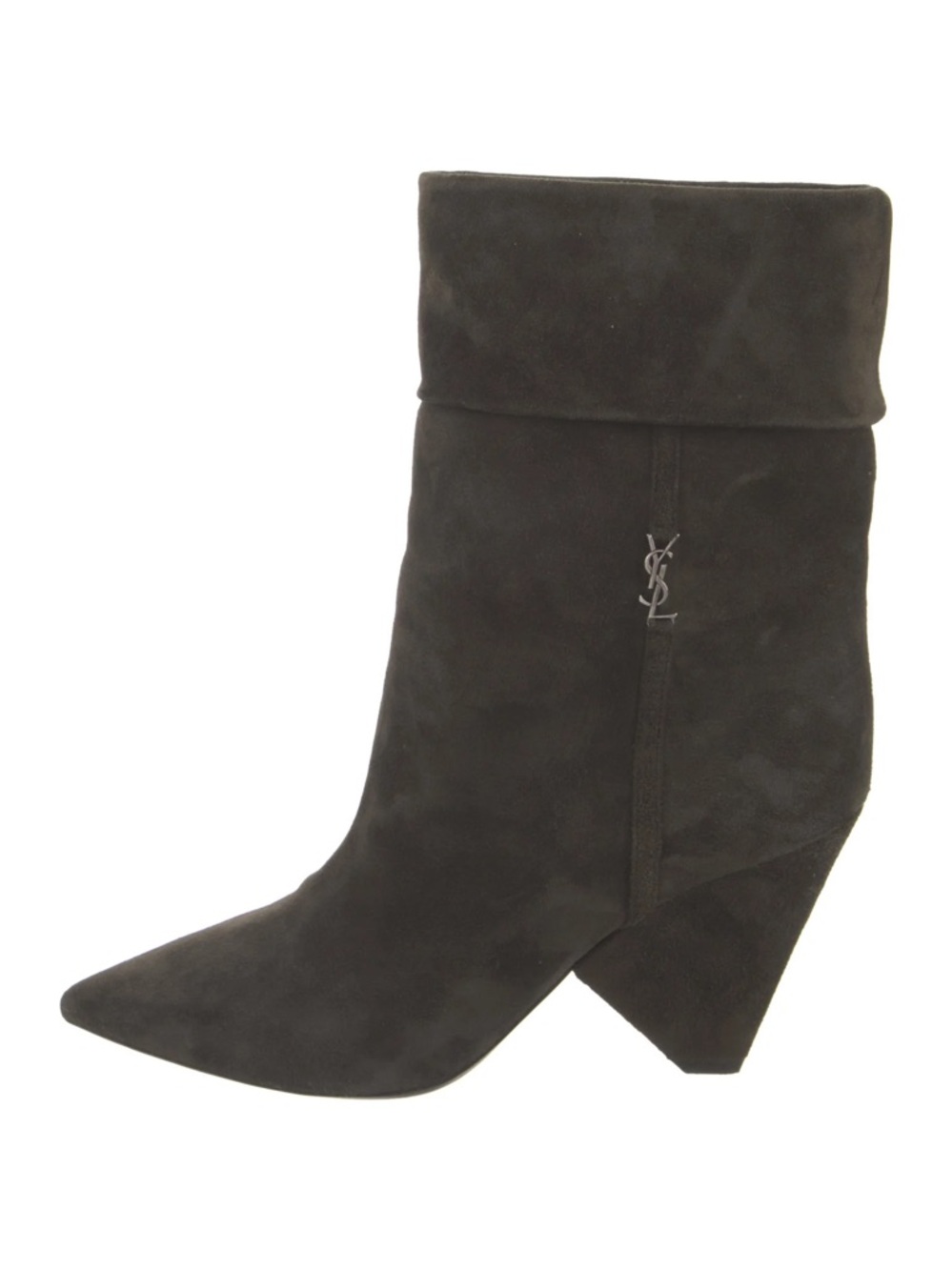 Saint Laurent Black Suede Folded-Cuff Pointed Toe Ankle Boot